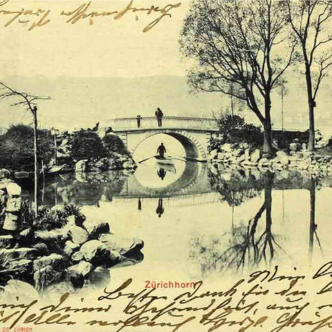 1900s Switzerland Zurichhorn Postcard Antique Swiss River Delta of Lake Gardens city of Zürich