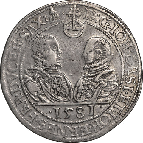 1581 Half Thaler Saxe-Coburg-Eisenach Germany Coin Johann Casimir and Johann Ernst