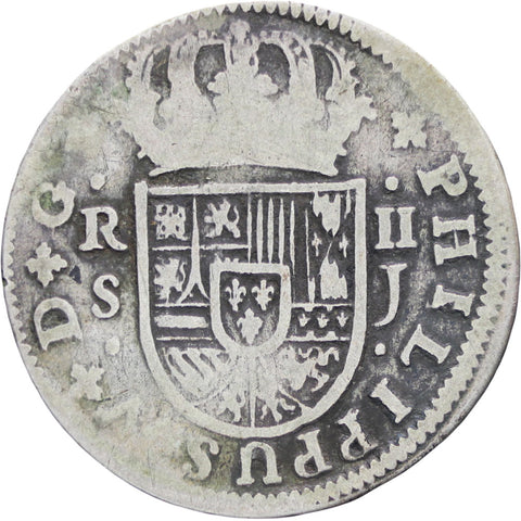 1721 Spain Philip V 2 Reales Seville 1st type Silver Coin