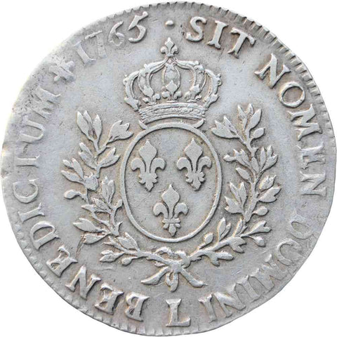 1765 L France Louis XV Silver Ecu Coin, Bayonne mint