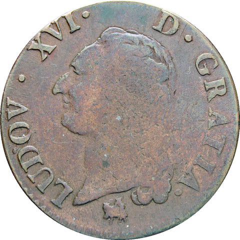 1791 B France 1 Sol Louis XVI Coin