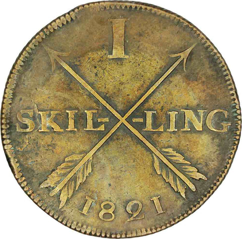 1821 Sweden Karl XIV Johan Copper one Skilling coin
