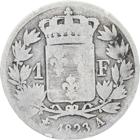 1823 A France Louis XVIII Silver One Franc Coin Paris Mint