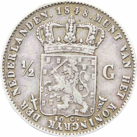 1848 Netherlands William II Silver Half Gulden Coin