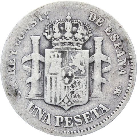 1885 Spain Alfonso XII Silver One Peseta Coin