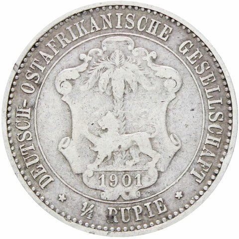 1901 German East Africa Wilhelm II silver ¼ Rupie (quarter rupee) coin