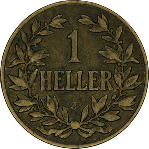 1908 J German East Africa Wilhelm II Bronze one Heller coin