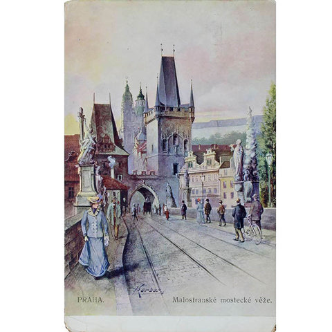 1911 Czech Praha Malostranská mostecká věž Postcard Bridge Tower entrance to Malá Strana