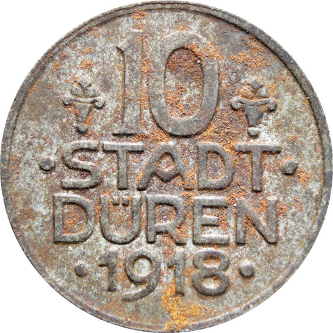 1918 Germany 10 Pfennig Stadt Düren Rheinpronvinz Coin