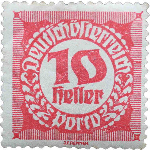 1920 Austria 10 Austro-Hungarian Heller Stamp Digit in circle