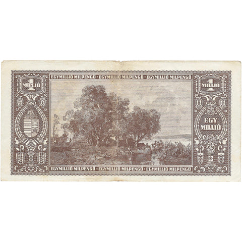1946 Million Milpengo Hungary Banknote Portrait of Lajos Kossuth Painting "At the Shore of Lake Balaton"