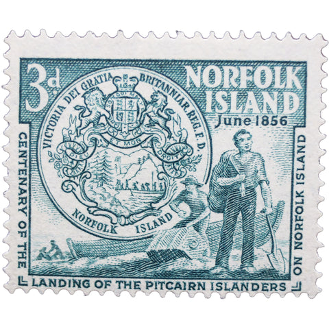 1956 Stamp Norfolk Island Norfolk Island Seal and Pitcairners landing 3 Australian Penny