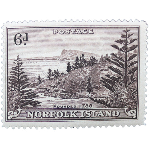 1956 Stamp Norfolk Island View of Ball Bay 6 d - Australian penny