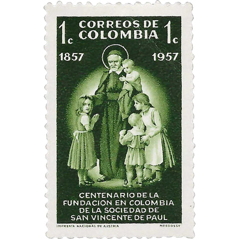 1957 1 Colombian centavo Céntimo Colombia Stamp St. Vincent de Paul with children