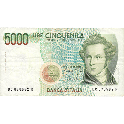 1985 5000 Lire Italy Banknote Portrait of V. Bellini
