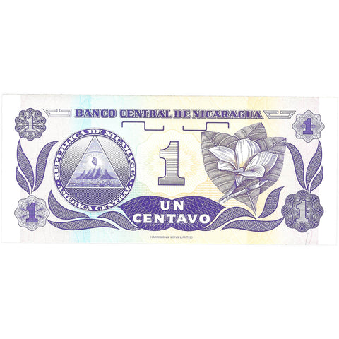 1991 Nicaragua Banknote 1 Centavo Collectible Paper Money