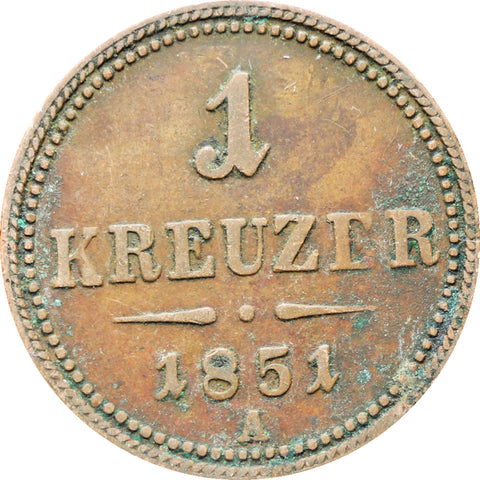 Austria Habsburg 1851 One Kreuzer Franz Joseph I Coin