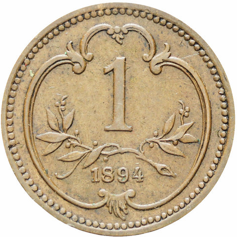 Austria Habsburg 1894 One Heller Franz Joseph I Coin