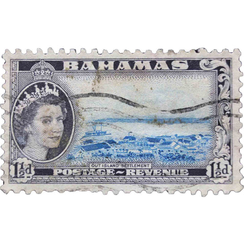 Bahamas Queen Elizabeth II 1954 1 and half d Blue & Black Used