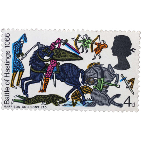 Battle of Hastings 1966 Stamp United Kingdom 4 d - British Penny Elizabeth II Battle Scene from the Bayeux Tapestry I
