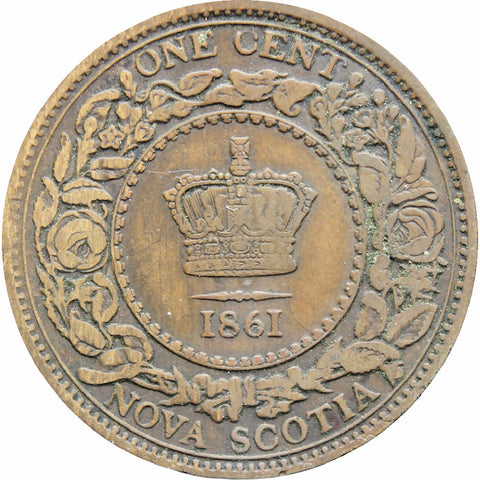Canada Nova Scotia Queen Victoria 1861 One Cent Bronze Coin Large bud