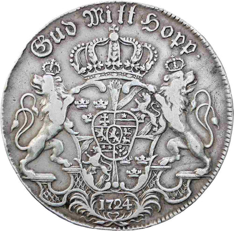 Very Rare 1724 Sweden King Frederick I Silver One Riksdaler first Swedish thaler (taler)