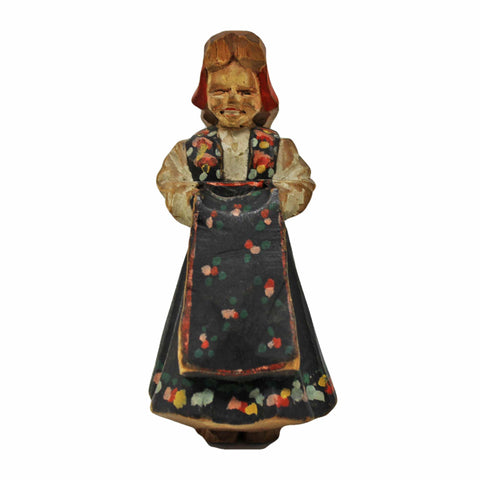 Folk Art Vintage Hand Carved and Hand Painted Wooden Women Statue Toy Kids