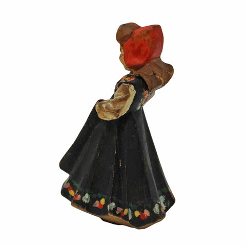 Folk Art Vintage Hand Carved and Hand Painted Wooden Women Statue Toy Kids