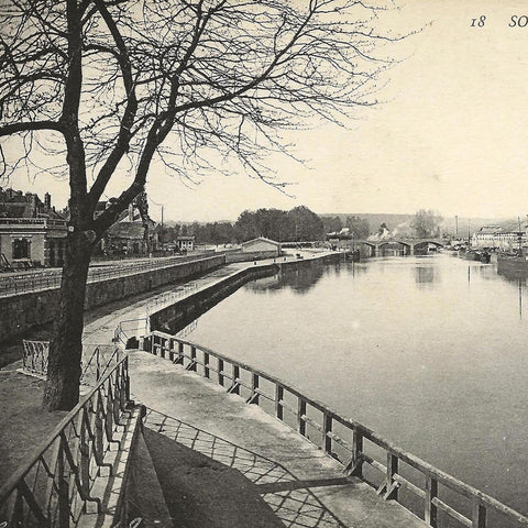 France Soissons City View River Aisne Port Vintage Postcard
