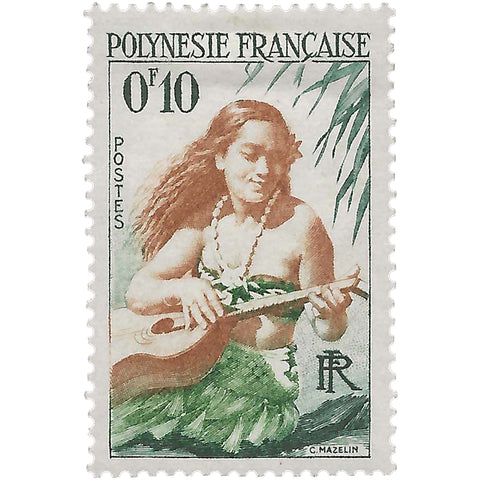 French Polynesia Stamp 1958 0.1 CFP franc Guitar Player