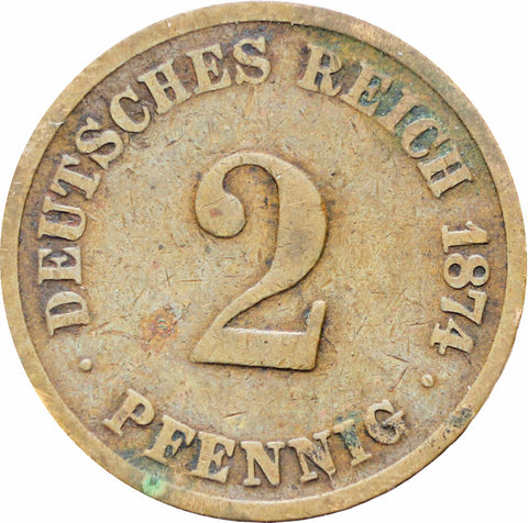 Germany 1874 2 Pfennig Wilhelm I Coin Type 1, Large Shield