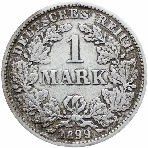 Germany 1899 One Mark Wilhelm II Coin Silver (type 2 - small shield)
