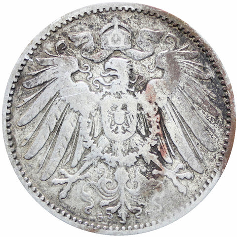 Germany 1899 One Mark Wilhelm II Coin Silver (type 2 - small shield)