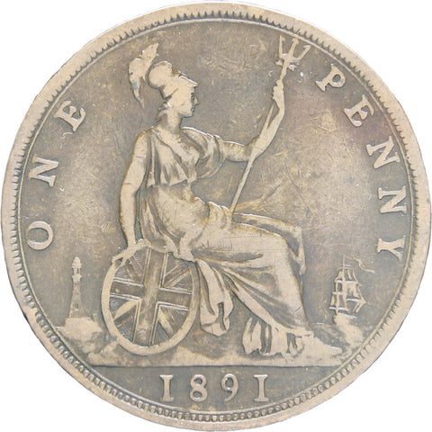 Great Britain Queen Victoria 1891 One Penny Bronze Coin