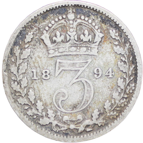 Great Britain Queen Victoria 1894 3 Pence Silver Coin (3rd portrait)
