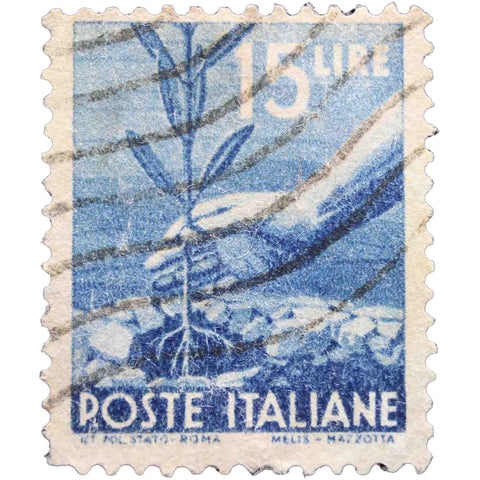 Italy 1946 15 - Italian Lira Used Postage Stamp Hand planting an olive tree