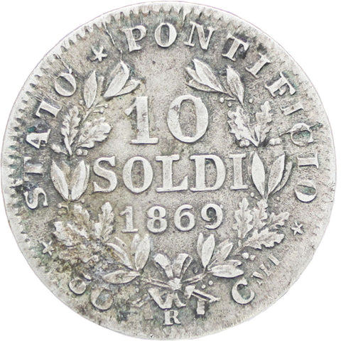 Italy States Papal 1 Pius IX 1869 R 10 Soldi Silver Coin XXIII