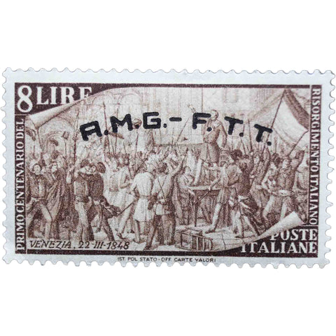 Italy Trieste, Zone A 1948 Centenary of the revival Venezia 8 Italian lira Stamp