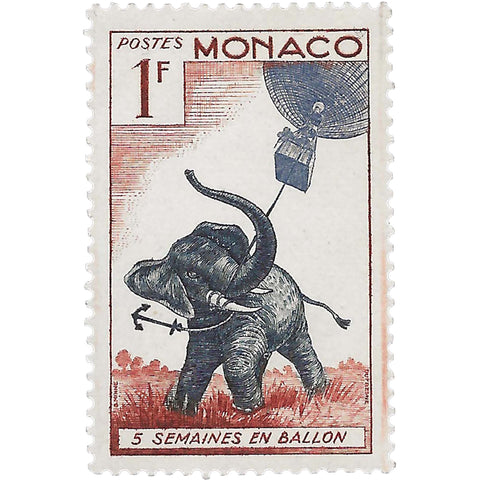 Monaco Stamp 1955 1 Monegasque franc African Elephant (Loxodonta africana) with Anchor Rope