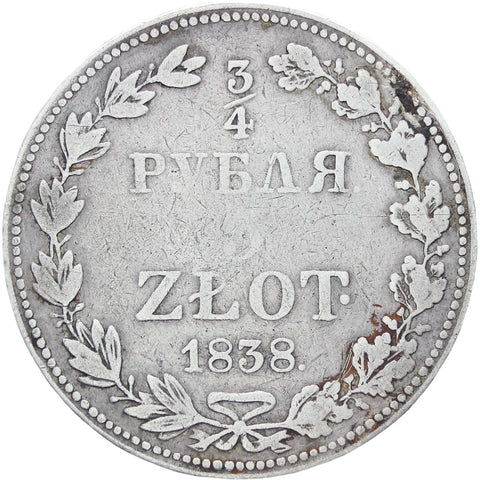 Poland Russia Empire Nikolai I 1838 ¾ Rouble 5 Złotych Silver Coin MW