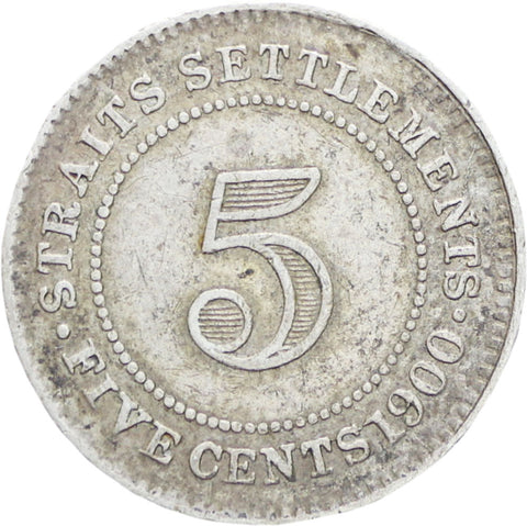 Straits Settlements Queen Victoria 1900 Five Cents Silver Coin