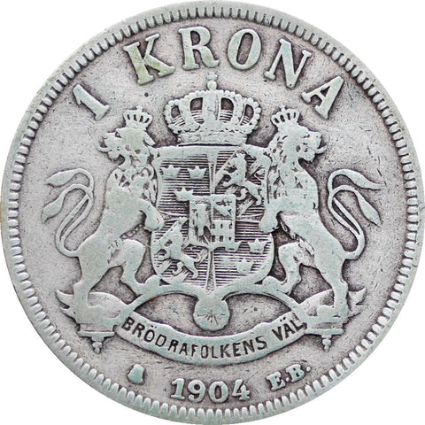 Sweden 1904 1 Krona Oscar II Coin Silver