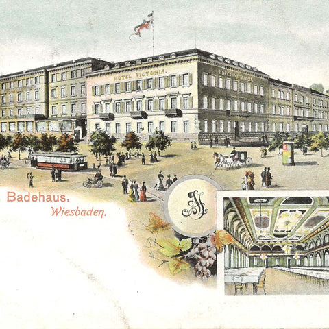 Victoria Hotel Germany Badehaus –Wiesbaden Antique Postcard