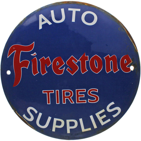 Vintage Old Firestone Tires Advertising Sign Enamel