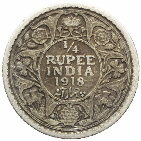 1918 Quarter Rupee Coin British India George V silver Coin Calcutta Mint