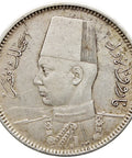 1937 2 Qirsh Egypt Coin Farouk Silver Fine reeding