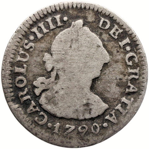 1790 FM Half Real Mexico Coin Charles IV Silver