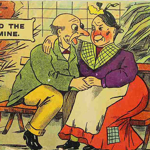 1908 Antique Comic Postcard - Love me, and the world is mine. King Edward VII Halfpenny Stamp