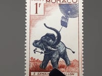 Monaco Stamp 1955 1 Monegasque franc African Elephant (Loxodonta africana) with Anchor Rope