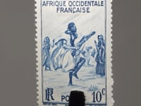 French West Africa Stamp 1947 10 French African CFA centime Rifle Dance, Mauritania
